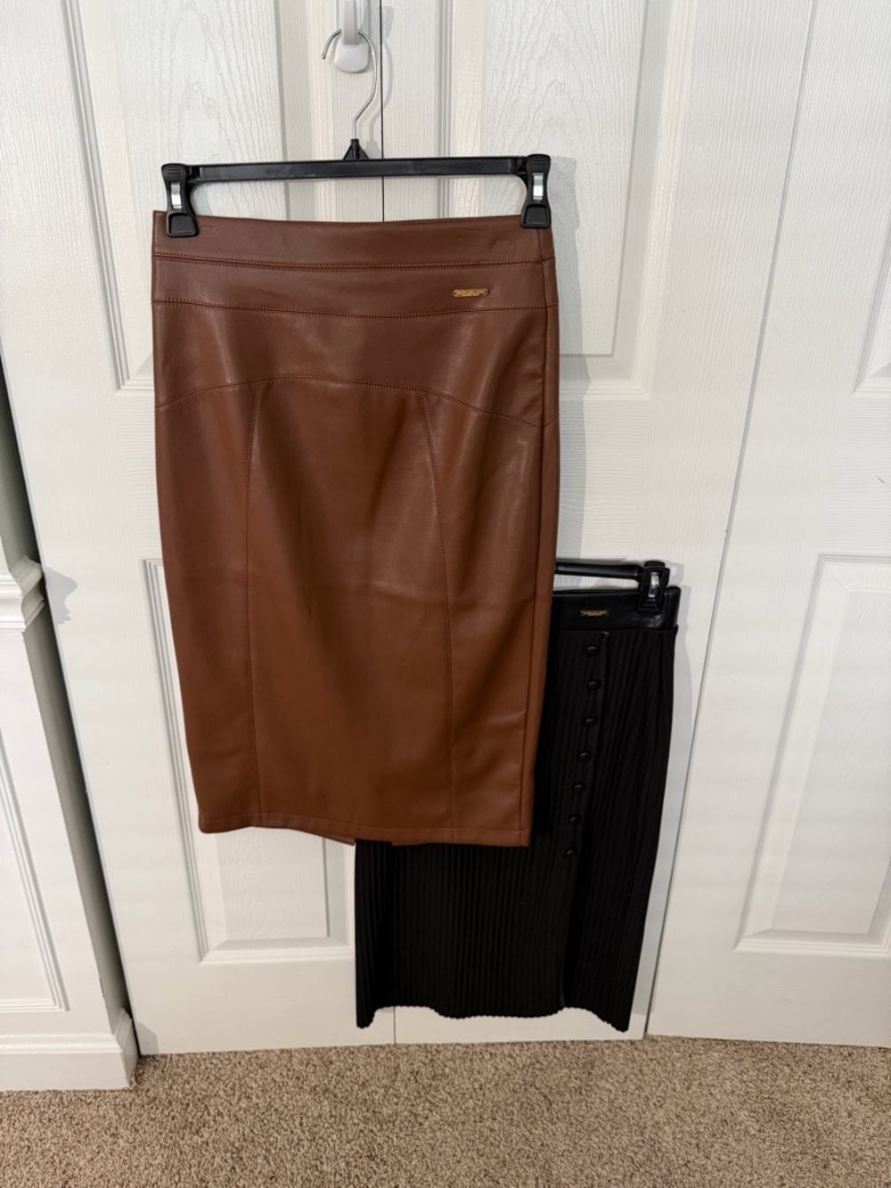 Set of 2 Marc New York Skirts: Brown Faux Leather & Black Ribbed Knit